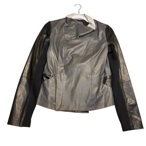VINCE Lambskin Gray Leather Jacket Colorblock -size small